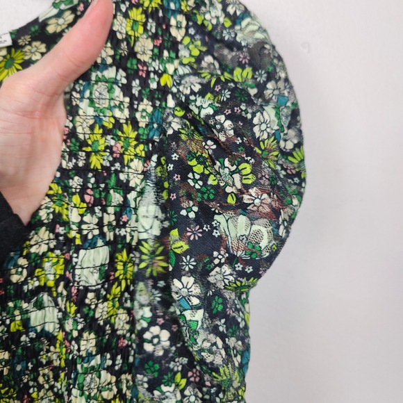 Scotch & Soda Amsterdam Midi Dress Women Medium Green Floral Smocked Puff Sleeve - Picture 4 of 10